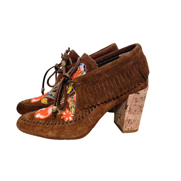 TORY BURCH HUNTINGTON EMBROIDERED FRINGE SUEDE BOOTIE LACE Size 6 - Picture 11 of 15